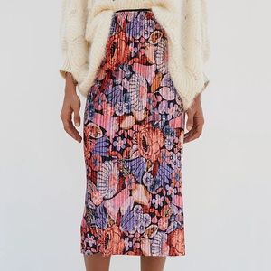 Anthropologie Tilda Pleated Velvet Midi Skirt